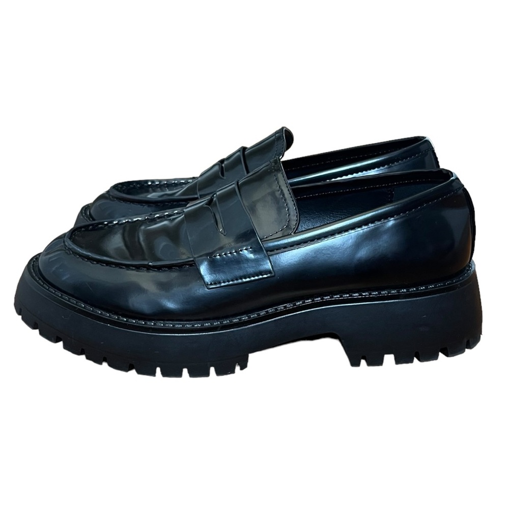 Madden Girl Heather Chunky Platform Loafers Slip On Black Dress Shoes Size 7.5